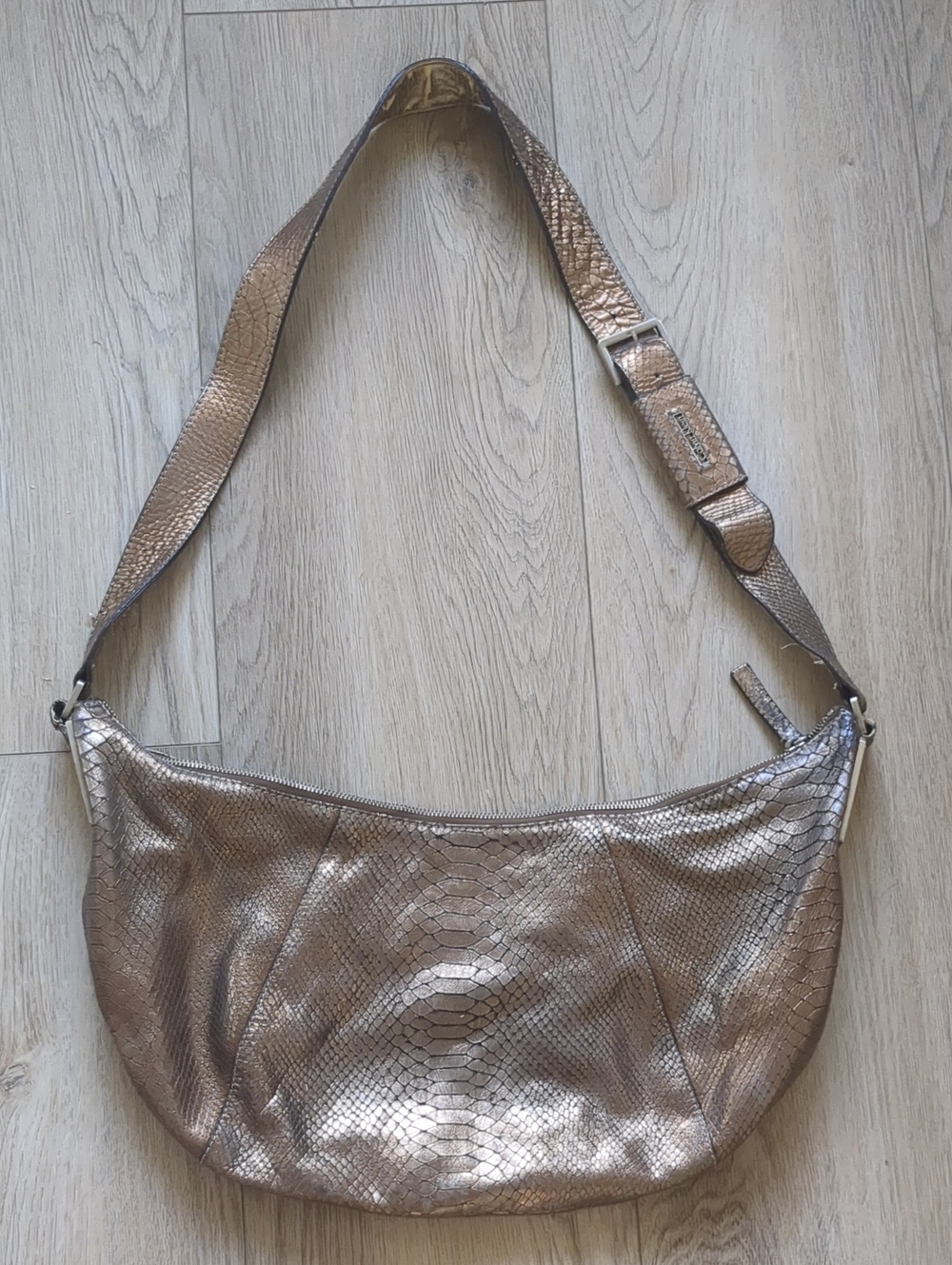 Calvin Klein Bronze Metallic Snake-Embossed Shoulder Bag